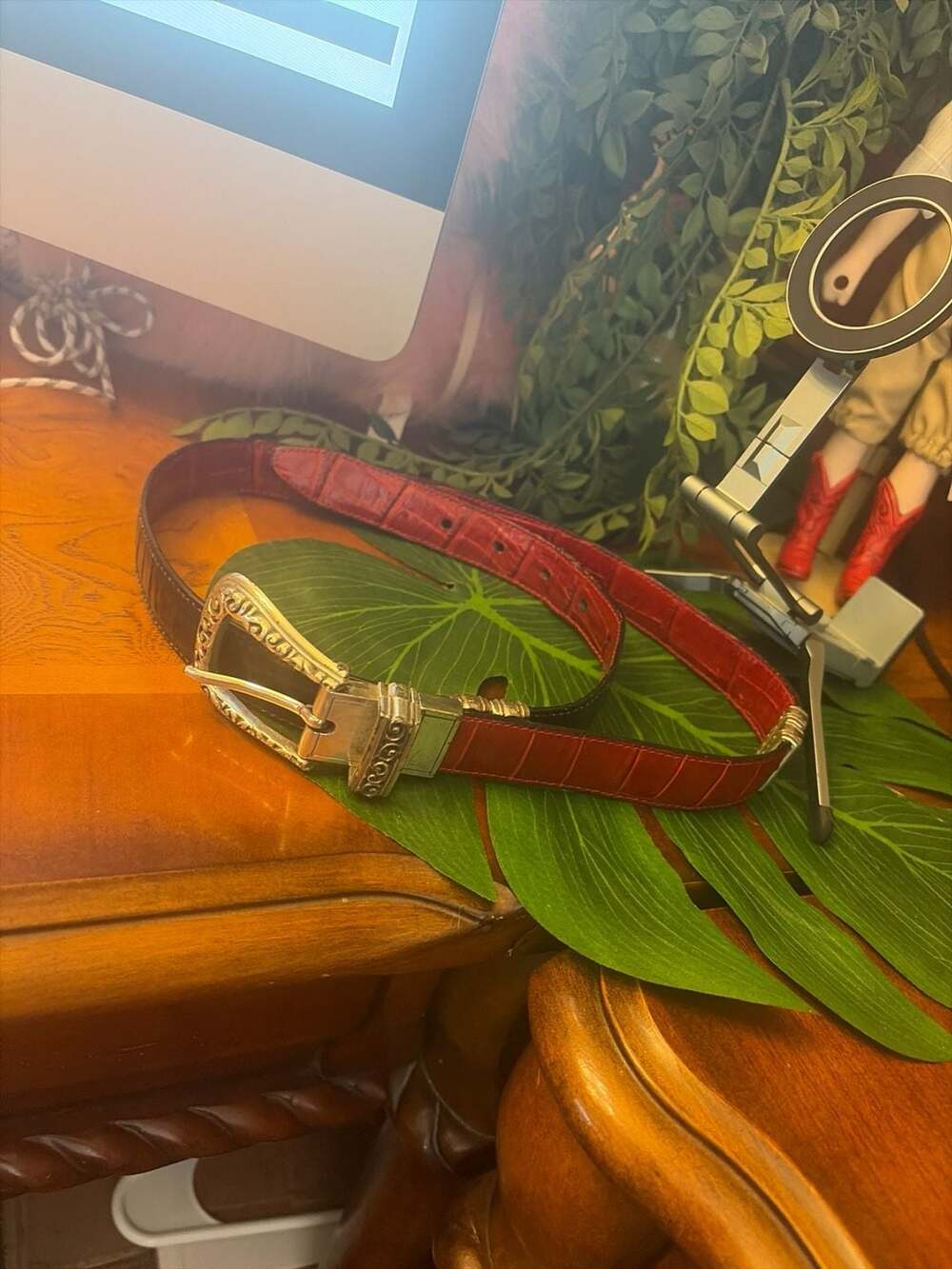 Brighton Reversible Croc-Embossed Leather Belt Red and Black